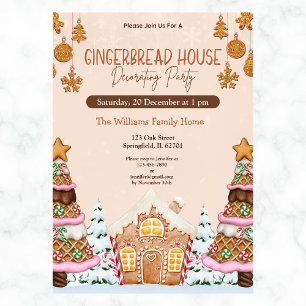 Gingerbread House Decorating Party Brown Invitation
