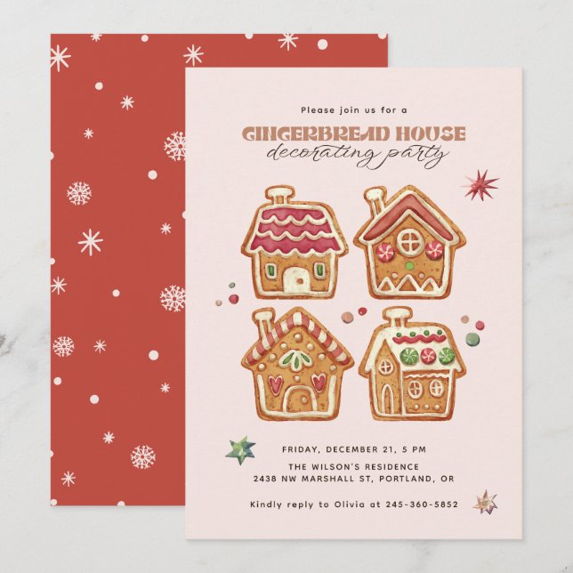Gingerbread House Decorating Party Christmas Invitation (Front/Back)