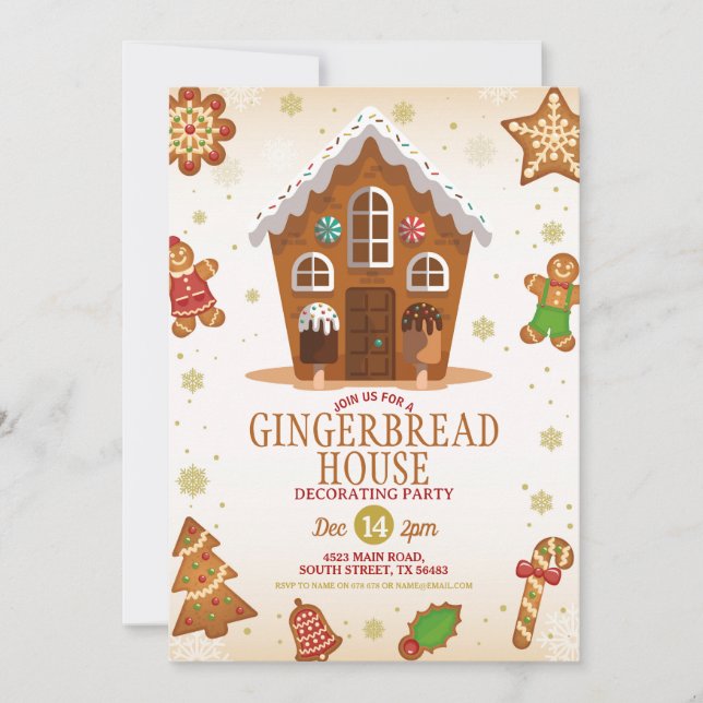 Gingerbread House Decorating Party Christmas Invitation (Front)