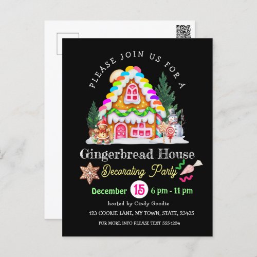 Gingerbread House Decorating Party Festive Holiday Postcard