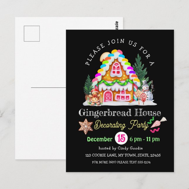 Gingerbread House Decorating Party Festive Holiday Postcard (Front/Back)