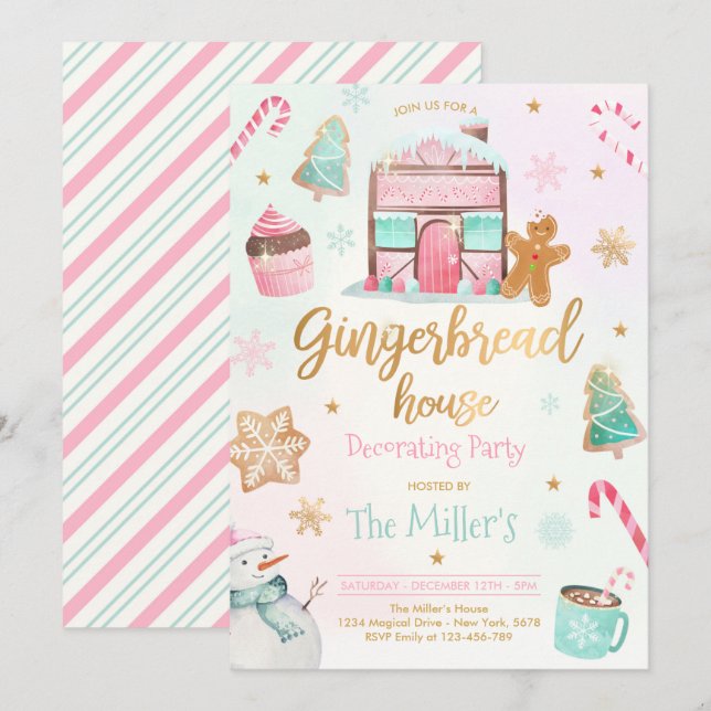 Gingerbread House Decorating Party Holiday Cookie Invitation (Front/Back)