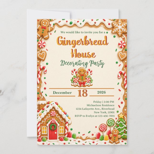 Gingerbread House Decorating Party Invitation (Front)