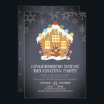 Gingerbread House Decorating Party Invitation<br><div class="desc">Gingerbread House Decorating Party Invitation. Customizable text on chalkboard with a sweet gingerbread house and snowflakes. Colors white, gold, pale blue, charcoal, yellow, red, ginger, and green. Full color full bleed printing front & back. Find matching products in our store, Life on Memory Lane, and a great range of easy...</div>