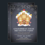 Gingerbread House Decorating Party Invitation<br><div class="desc">Gingerbread House Decorating Party Invitation. Customizable text on chalkboard with a sweet gingerbread house and snowflakes. Colors white, gold, pale blue, charcoal, yellow, red, ginger, and green. Full color full bleed printing front & back. Find matching products in our store, Life on Memory Lane, and a great range of easy...</div>