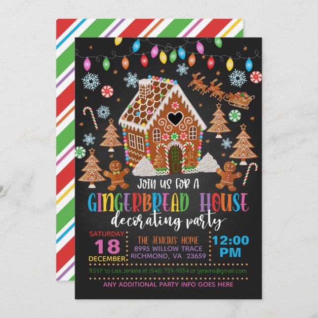 Gingerbread House Decorating Party Invitation - Bl (Front/Back)
