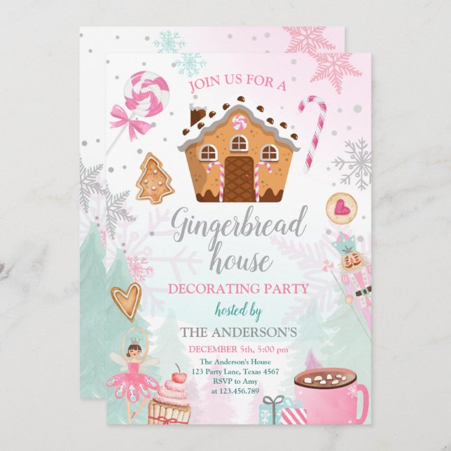 Gingerbread House Decorating Party Invite Cookie (Front/Back)