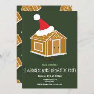 Gingerbread House Decorating Party Invite Green