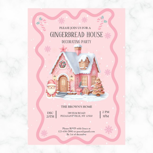 Gingerbread House Decorating Party Pink Invitation (Creator Uploaded)