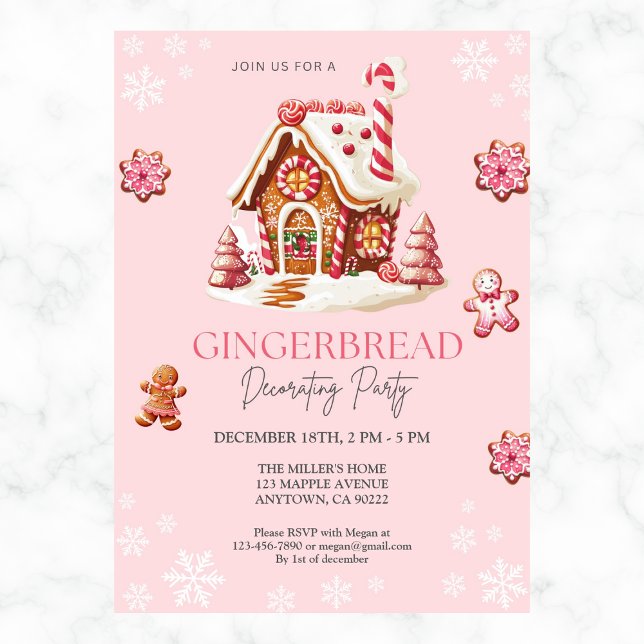 Gingerbread House Decorating Party Pink Invitation (Creator Uploaded)