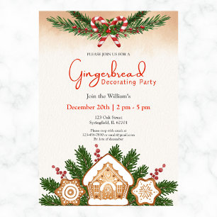 Gingerbread House Decorating Party Red and Green Invitation