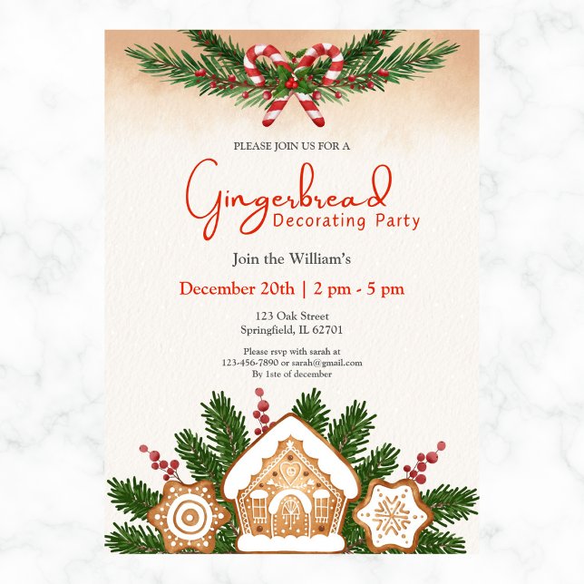 Gingerbread House Decorating Party Red and Green Invitation (Creator Uploaded)