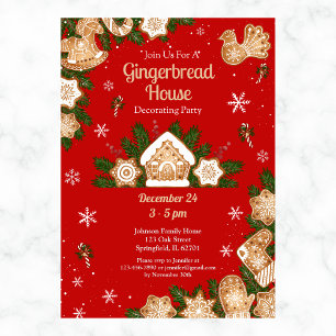 Gingerbread House Decorating Party Red & Green Invitation