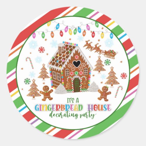 Gingerbread House Decorating Party Sticker_ WH Classic Round Sticker