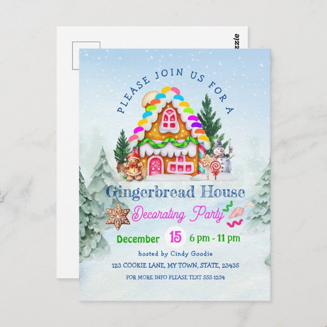 Gingerbread House Decorating Party Winter Holiday Postcard (Front/Back)