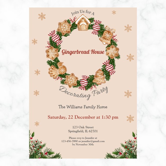 Gingerbread House Decorating Party Wreath Design Invitation (Creator Uploaded)