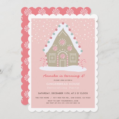 Gingerbread House Decorating Pink Birthday Party Invitation