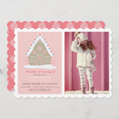 Gingerbread House Decorating Pink Birthday Photo Invitation