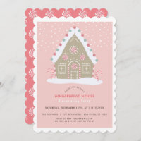 Gingerbread House Decorating Pink Holiday Party Invitation