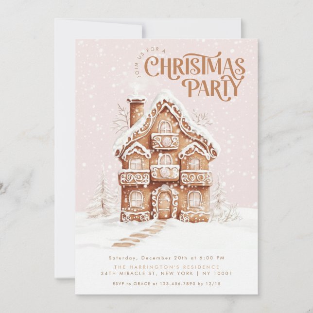 Gingerbread House Elegant Christmas Party Invitation (Front)