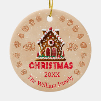 Gingerbread House| Family Name| 1 photo Ceramic Ornament