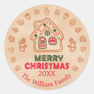 Gingerbread House Family Name  Classic Round Sticker