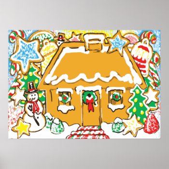 Gingerbread House Frosted Cookies Christmas Scene Poster by gingerbreadwishes at Zazzle