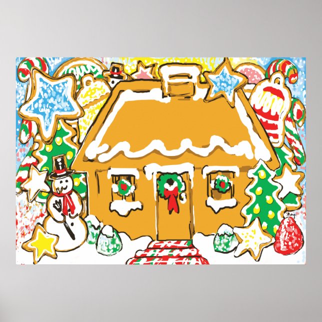 Gingerbread House Frosted Cookies Christmas Scene Poster (Front)