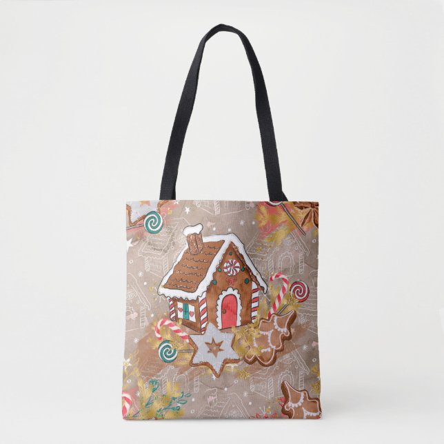 Gingerbread House & Gingerbread Cookies Tote Bag (Front)