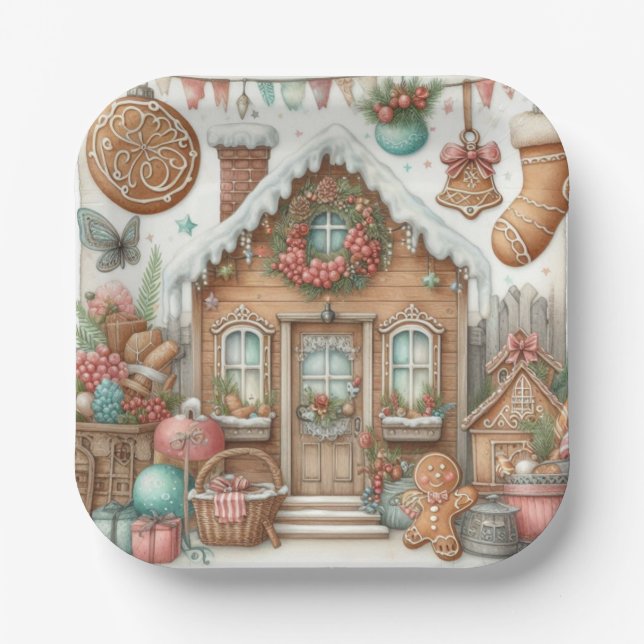 Gingerbread House Gingerbread Joy Paper Plates (Front)