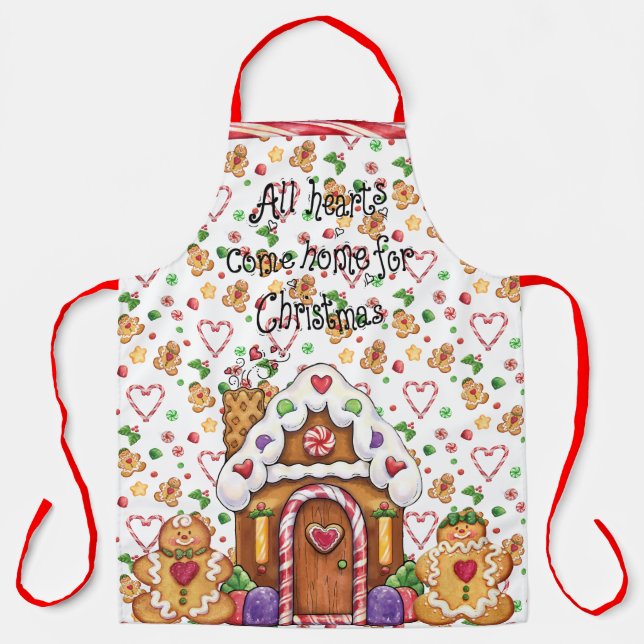Gingerbread House & Gingerbread Man Hearts Apron (Front)