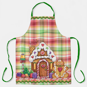 Gingerbread House & Gingerbread Man Plaid Apron
