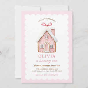 Gingerbread House Girl 1st Birthday Party Invitation
