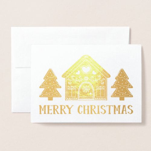 Gingerbread House Gold Foil Merry Christmas Foil Card