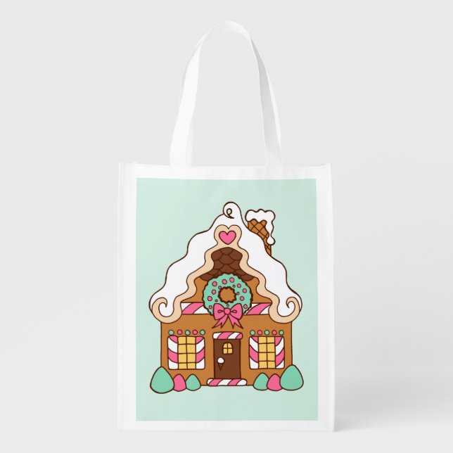 Gingerbread House Grocery Tote Bag (Front)