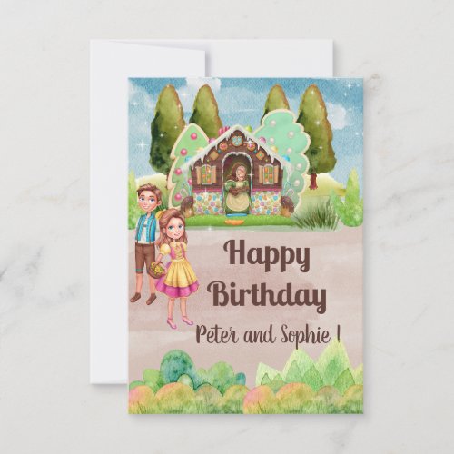 Gingerbread House Hansel and Gretel twins birthday Card