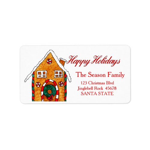 Gingerbread house  Happy Holidays address label