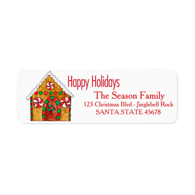 Gingerbread house  Happy Holidays address label (Front)