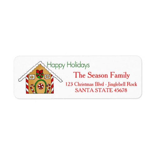 Gingerbread house  Happy Holidays address label