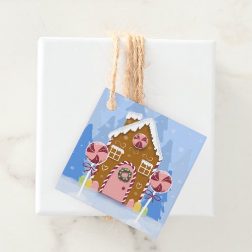 Gingerbread House Holiday Blue Gift Tags