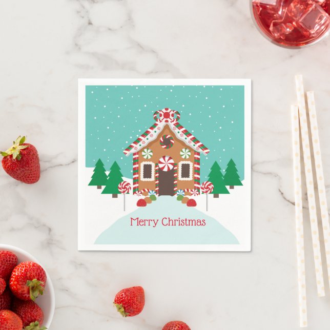 Gingerbread House Holiday Christmas Party Napkins (Insitu)