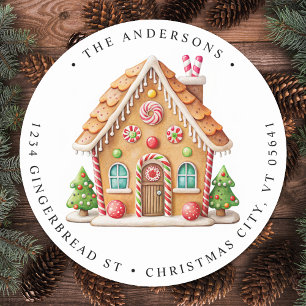 Gingerbread House Holiday Moving Return Address Classic Round Sticker