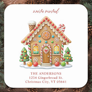 Gingerbread House Holiday Moving Return Address Square Sticker