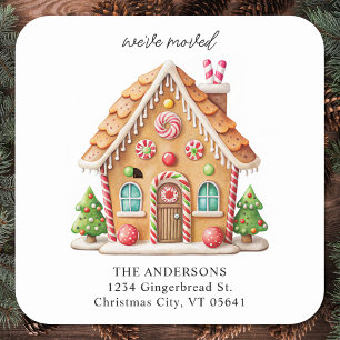 Gingerbread House Holiday Moving Return Address Square Sticker