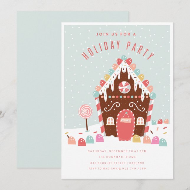 GINGERBREAD HOUSE HOLIDAY PARTY INVITATION (Front/Back)