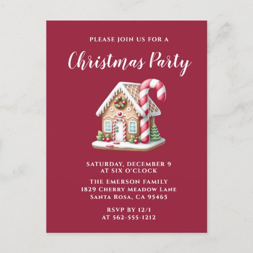 Gingerbread House Holiday Party Invitation  Postcard