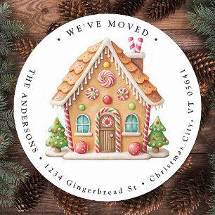 Gingerbread House Home Holiday Moving New Address Classic Round Sticker