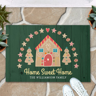 Gingerbread House Home Sweet Home Green Wood Doormat