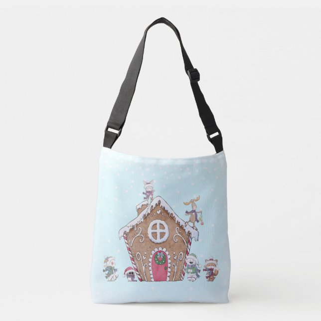 Gingerbread House Ice Skating Animal Personalized Crossbody Bag (Front)