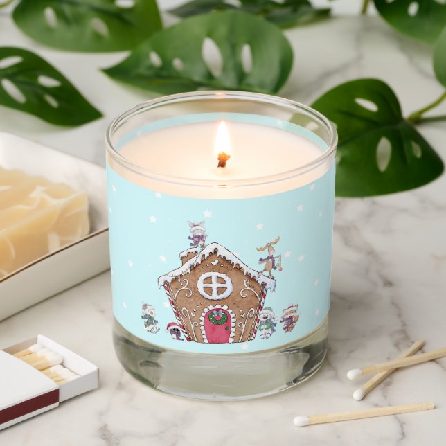 Gingerbread House Ice Skating Animal Personalized  Scented Candle (Lit)